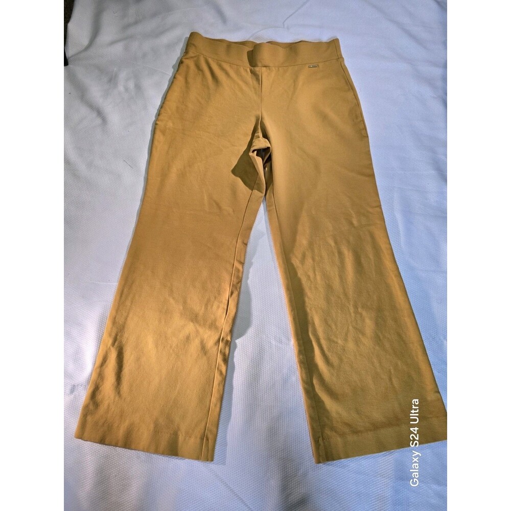 Anne Klein Womens L Mustard Pull On Wide Leg Pants Stretch High Rise Trouser